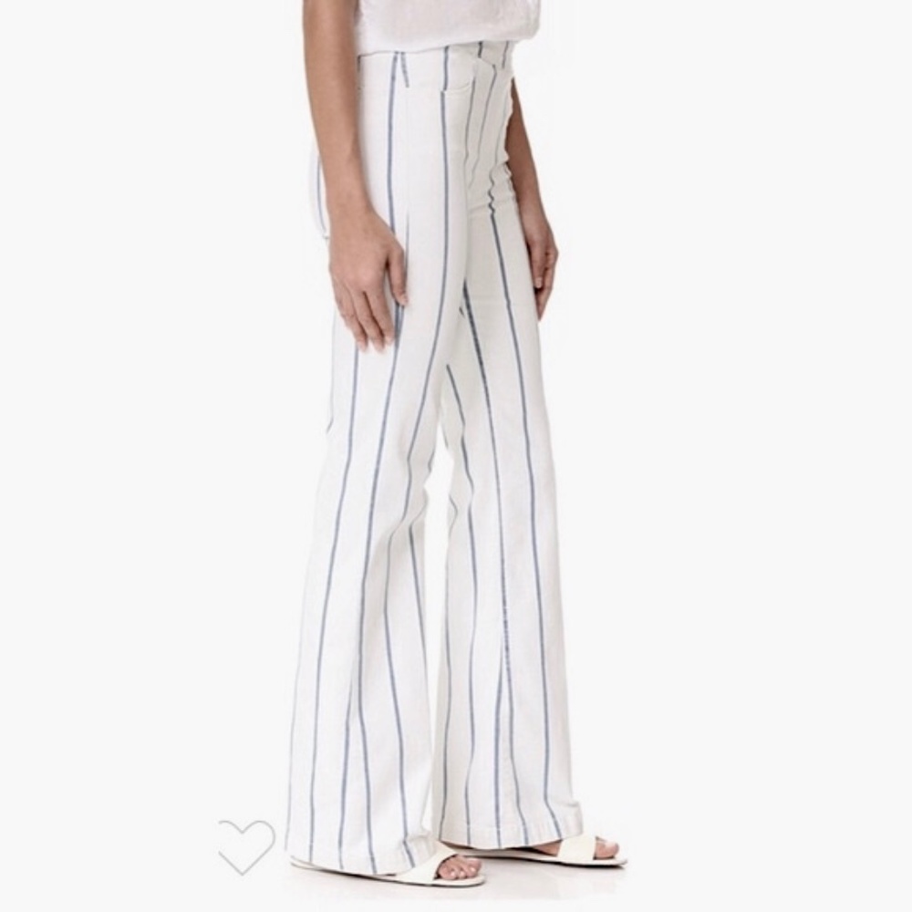 FRAME Denim Le High Waist Flare Side Zip Pants White & Blue Stripe ~ Large - Picture 7 of 16